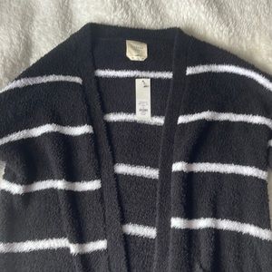 Francesca’s Boutique “Harper’s” Black and White Striped Fleece Long Cardigan